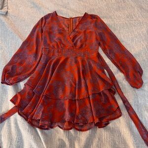 Chic Red Mini Dress with Vibrant Blue Accents